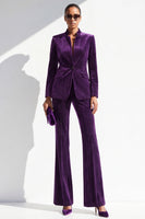 Load image into Gallery viewer, Dark Purple Glitter 2 Piece Lapel Slim Fit One Button Velvet Work Suits