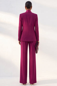 Purple Red Shawl Lapel 2 Piece Work Suits with Sleeves