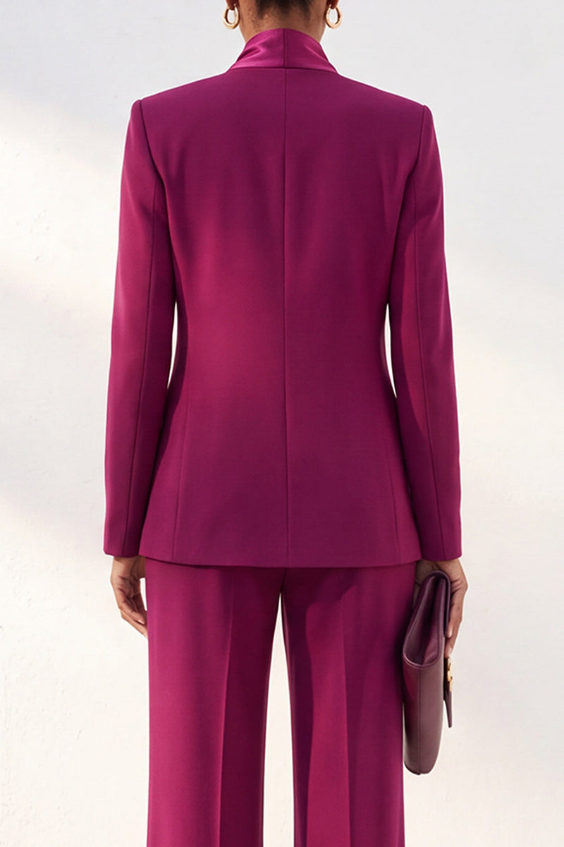 Load image into Gallery viewer, Purple Red Shawl Lapel 2 Piece Work Suits with Sleeves