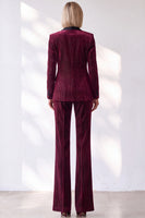 Load image into Gallery viewer, Sparkly Burgundy 2 Piece Striped Slim Fit Shawl Lapel Velvet Work Suits with Pockets