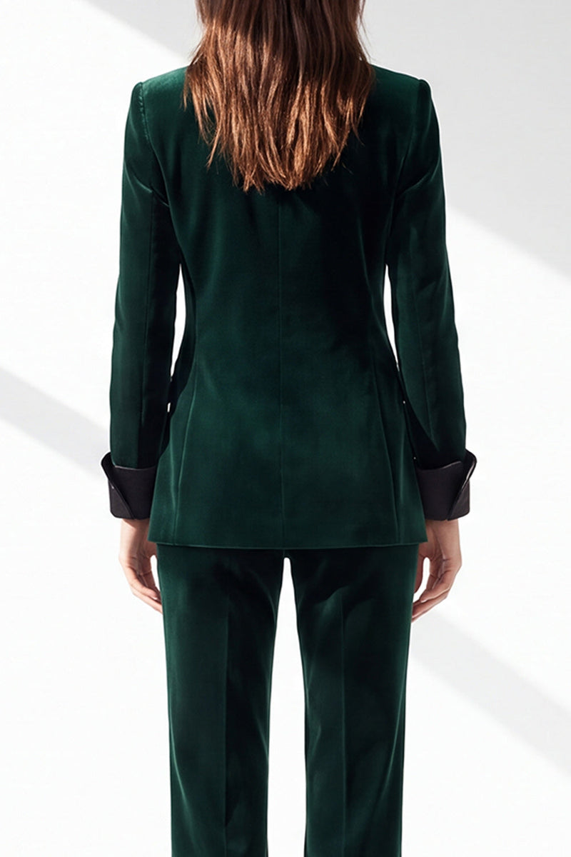 Load image into Gallery viewer, Dark Green 2 Piece Peak Lapel Slim Fit Velvet Work Suits with Pockets