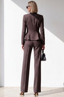 Load image into Gallery viewer, Coffee 2 Piece One Button V-Neck Slim Fit Striped Ruffled Work Suits with Pockets