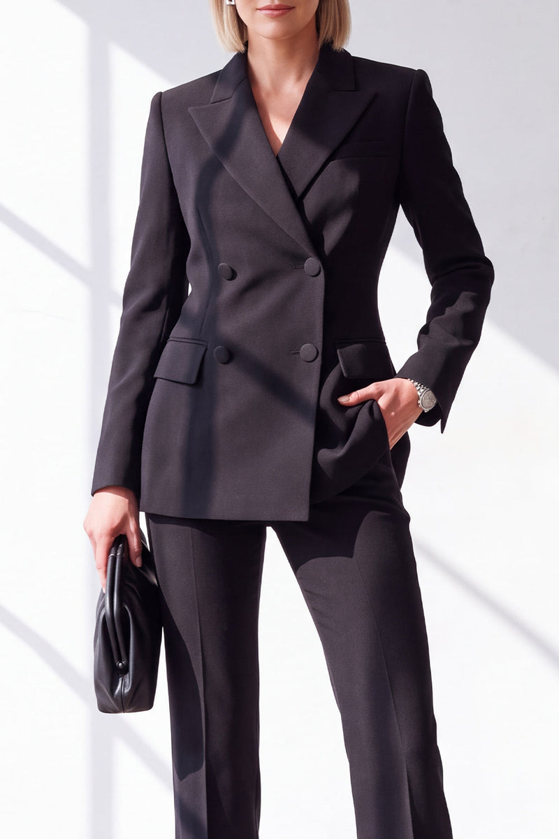 Load image into Gallery viewer, Black 2 Piece Double Breasted Peak Lapel Slim Fit Work Suits with Pockets