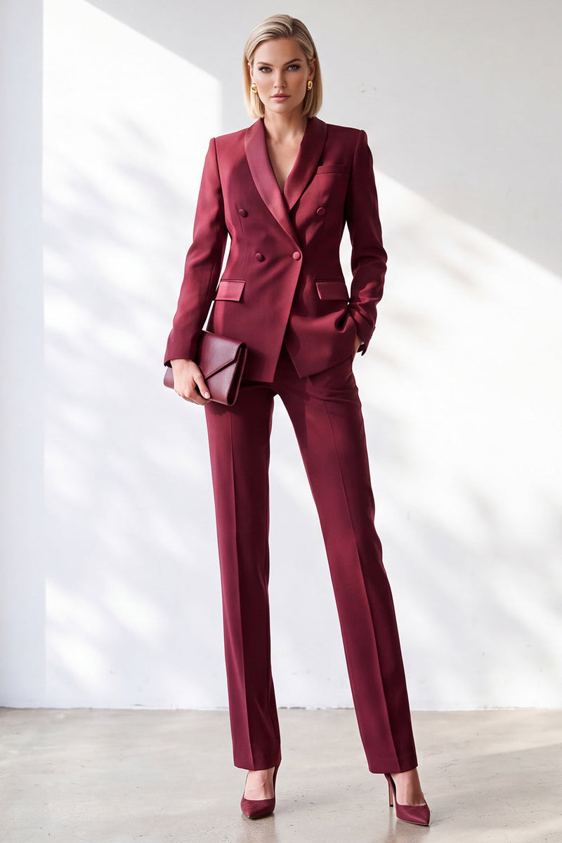 Load image into Gallery viewer, Burgundy Shawl Lapel Slim Fit 2 Piece Work Suits with Pocket