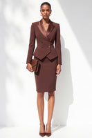 Load image into Gallery viewer, Coffee Peak Lapel 2 Piece Double Breasted Pencil Midi Work Dress with Slit