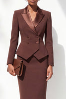 Load image into Gallery viewer, Coffee Peak Lapel 2 Piece Double Breasted Pencil Midi Work Dress with Slit