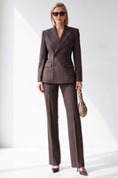 Load image into Gallery viewer, Coffee Striped 2 Piece Peak Lapel Double Breasted Women Suits