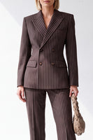 Load image into Gallery viewer, Coffee Striped 2 Piece Peak Lapel Double Breasted Women Suits
