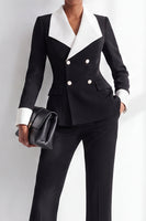 Load image into Gallery viewer, Black White Lapel Patchwork 2 Piece Double Breasted Work Suits with Pockets