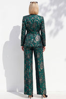 Load image into Gallery viewer, Floral Dark Green 2 Piece V-Neck Jacquard Prom Suits with Belt