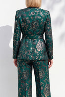 Load image into Gallery viewer, Floral Dark Green 2 Piece V-Neck Jacquard Prom Suits with Belt