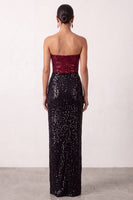 Load image into Gallery viewer, Sparkly Black Red Mermaid Strapless Sequin Long Formal Dress with Slit