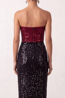 Load image into Gallery viewer, Sparkly Black Red Mermaid Strapless Sequin Long Formal Dress with Slit