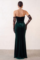 Load image into Gallery viewer, Dark Green Velvet Sweetheart Mermaid Long Formal Dress with Slit