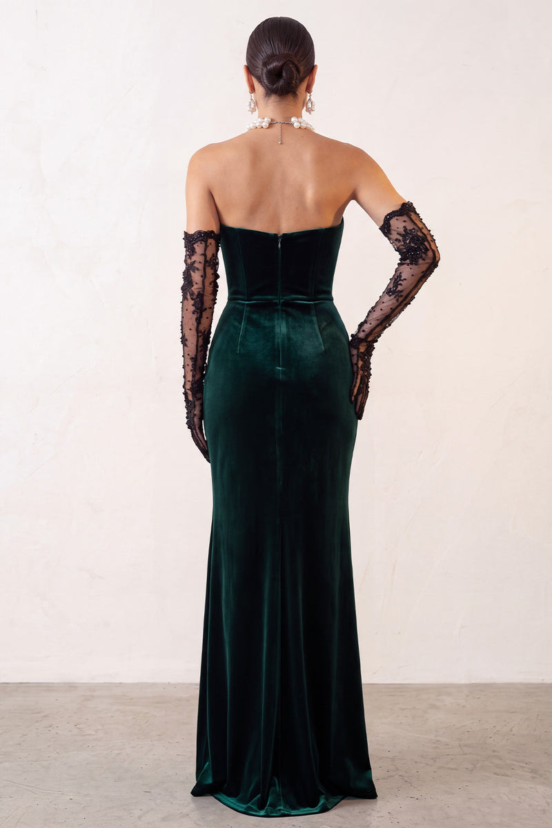 Load image into Gallery viewer, Dark Green Velvet Sweetheart Mermaid Long Formal Dress with Slit