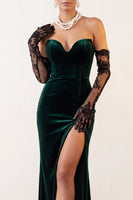 Load image into Gallery viewer, Dark Green Velvet Sweetheart Mermaid Long Formal Dress with Slit
