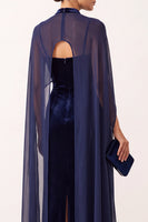 Load image into Gallery viewer, Navy Velvet High Neck Sheath Long Formal Dress with Cape