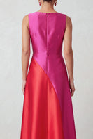 Load image into Gallery viewer, Fuchsia Red Satin A-Line Bateau Neck Patchwork Long Formal Dress