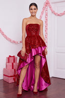 Load image into Gallery viewer, Sparkly Red Sequins A Line High-Low Ruffled Formal Dress