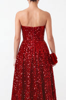 Load image into Gallery viewer, Sparkly Red Sequins A Line High-Low Ruffled Formal Dress