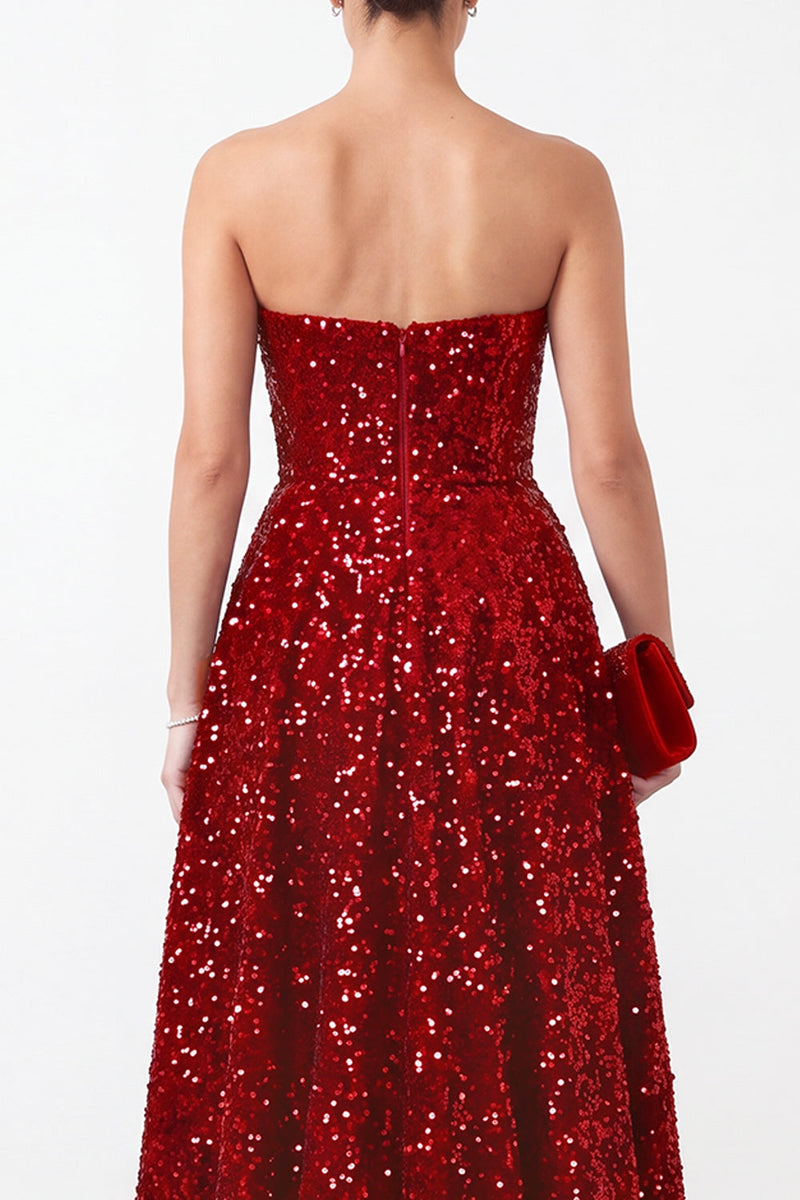 Load image into Gallery viewer, Sparkly Red Sequins A Line High-Low Ruffled Formal Dress