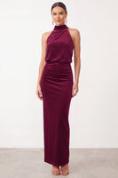 Load image into Gallery viewer, Burgundy Mermaid High Neck Beaded Long Formal Dress with Keyhole