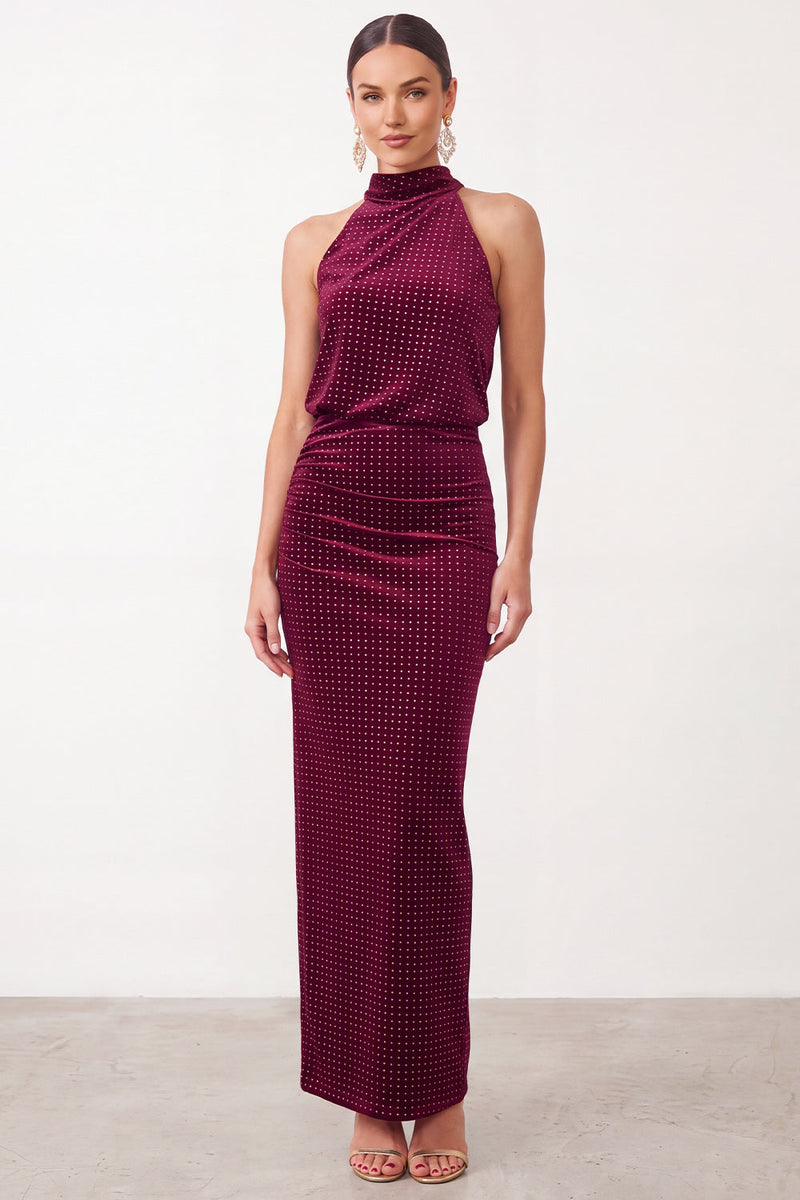 Load image into Gallery viewer, Burgundy Mermaid High Neck Beaded Long Formal Dress with Keyhole