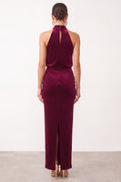 Load image into Gallery viewer, Burgundy Mermaid High Neck Beaded Long Formal Dress with Keyhole