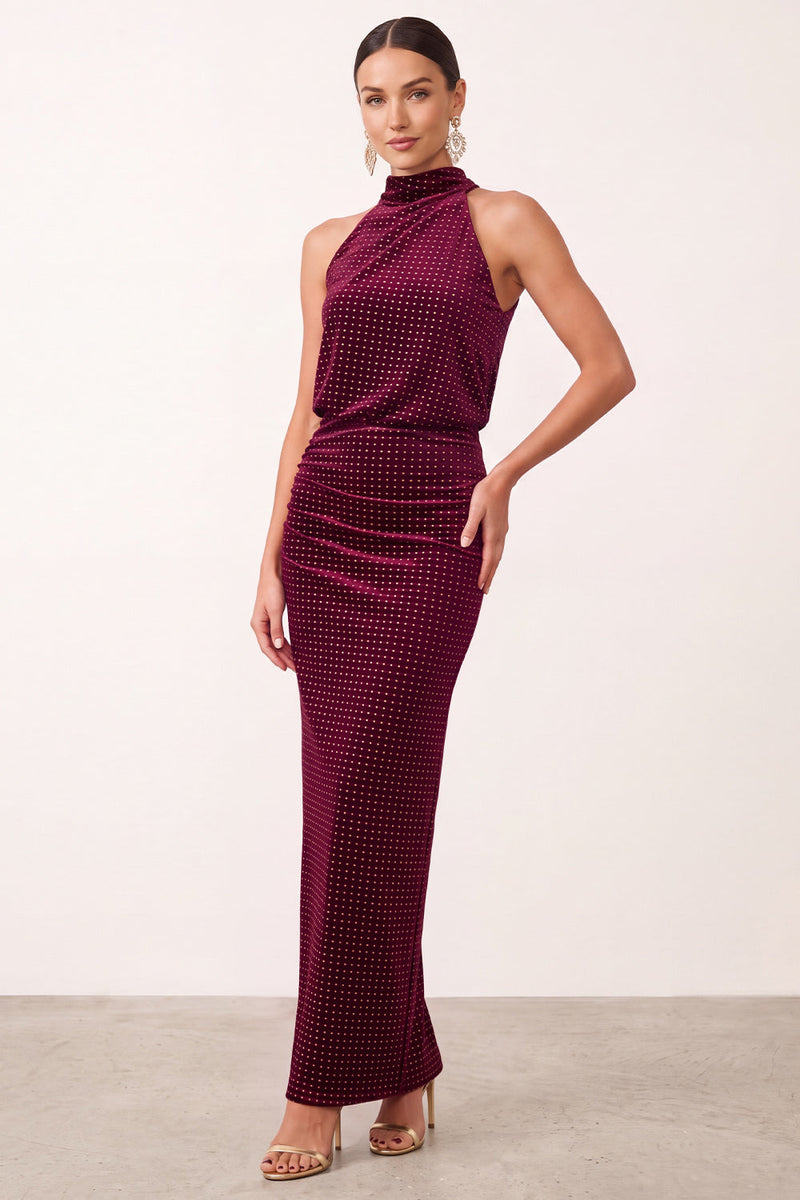 Load image into Gallery viewer, Burgundy Mermaid High Neck Beaded Long Formal Dress with Keyhole