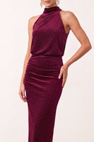Load image into Gallery viewer, Burgundy Mermaid High Neck Beaded Long Formal Dress with Keyhole