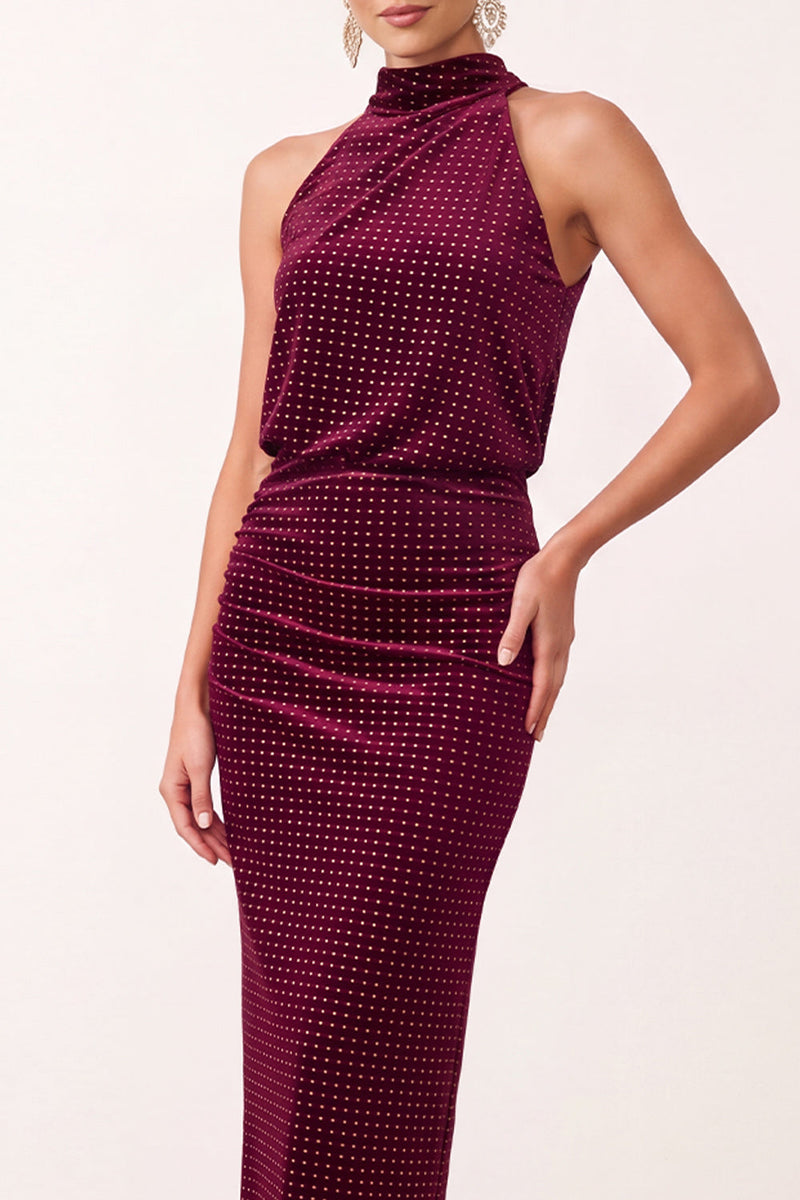 Load image into Gallery viewer, Burgundy Mermaid High Neck Beaded Long Formal Dress with Keyhole