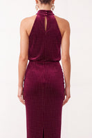 Load image into Gallery viewer, Burgundy Mermaid High Neck Beaded Long Formal Dress with Keyhole