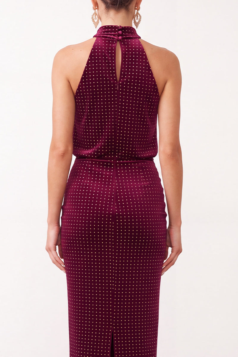 Load image into Gallery viewer, Burgundy Mermaid High Neck Beaded Long Formal Dress with Keyhole