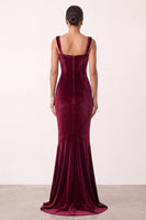 Load image into Gallery viewer, Burgundy Thick Straps Velvet Mermaid Long Formal Dress