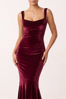 Load image into Gallery viewer, Burgundy Thick Straps Velvet Mermaid Long Formal Dress