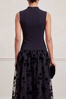 Load image into Gallery viewer, Black Champagne A-Line High Neck Floral Long Formal Dress