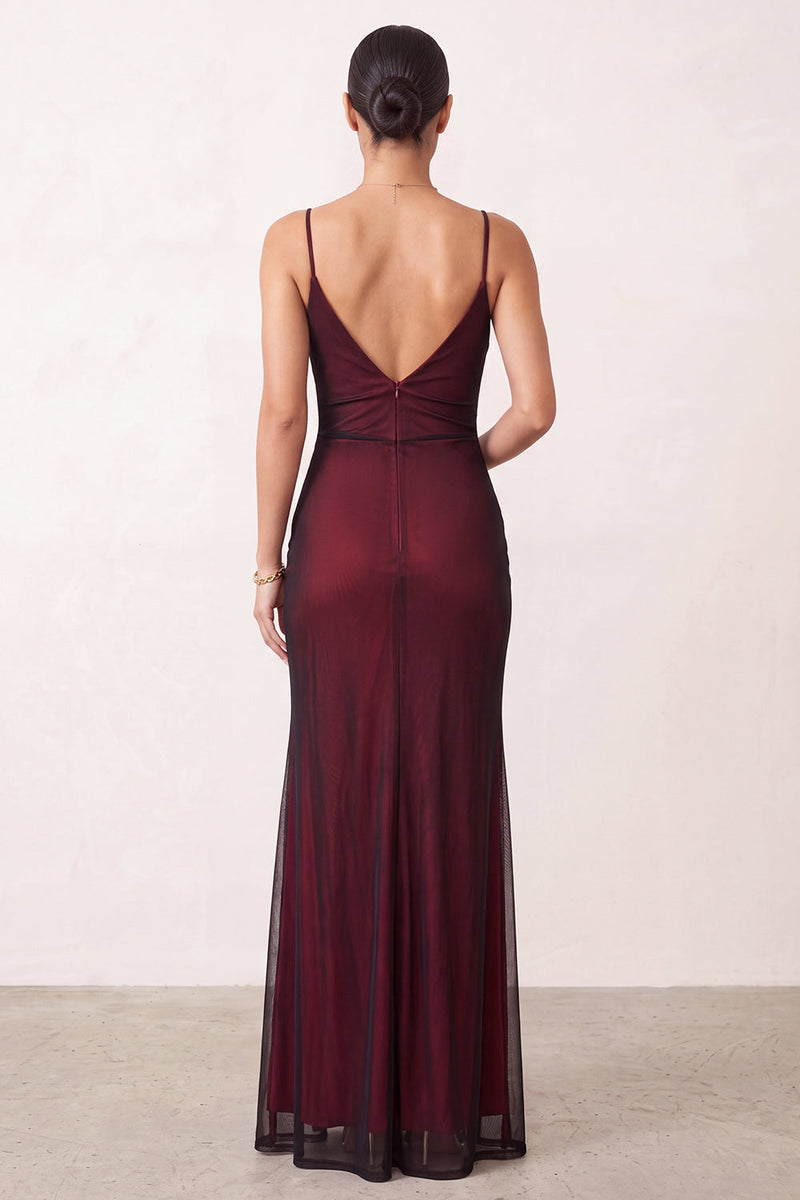 Load image into Gallery viewer, Black Red Spaghetti Straps Mermaid Long Formal Dress with Slit