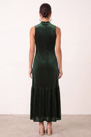 Load image into Gallery viewer, Dark Green Beaded Ruffled Velvet Sheath High Neck Long Formal Dress