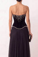 Load image into Gallery viewer, Black Corset A Line Beaded Strapless Long Formal Dress with Slit