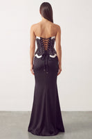 Load image into Gallery viewer, Sparkly Black White Mermaid Beaded Satin Long Formal Dress with Slit
