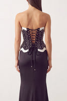 Load image into Gallery viewer, Sparkly Black White Mermaid Beaded Satin Long Formal Dress with Slit