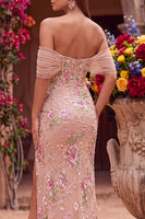 Load image into Gallery viewer, Sparkly Blush Corset Mermaid Floral Beaded Long Prom Dress with Slit