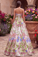 Load image into Gallery viewer, Pink Floral Ball Gown Strapless Long Prom Dress