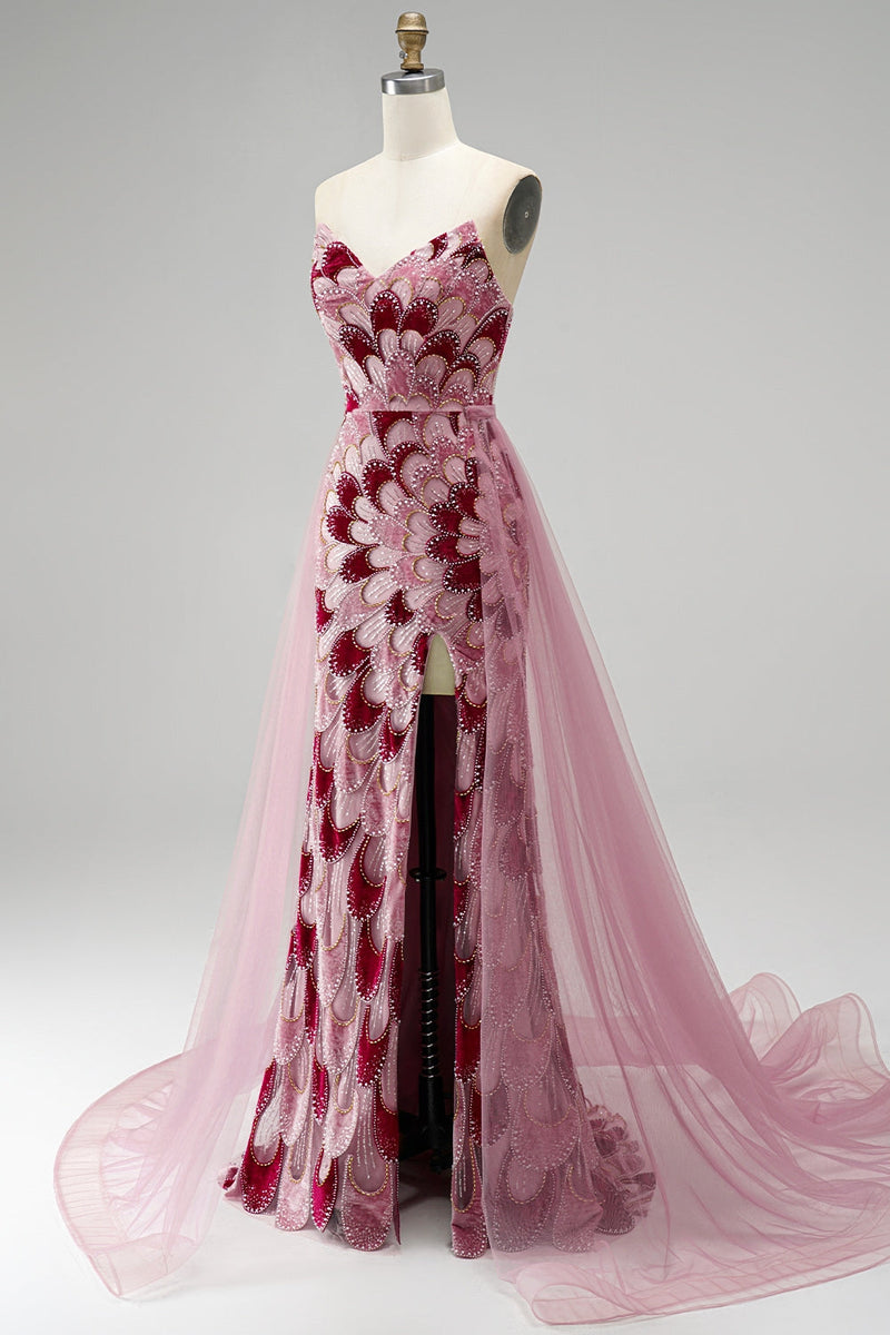 Load image into Gallery viewer, Sparkly Pink Mermaid Beaded Long Prom Dress with Detachable Cape