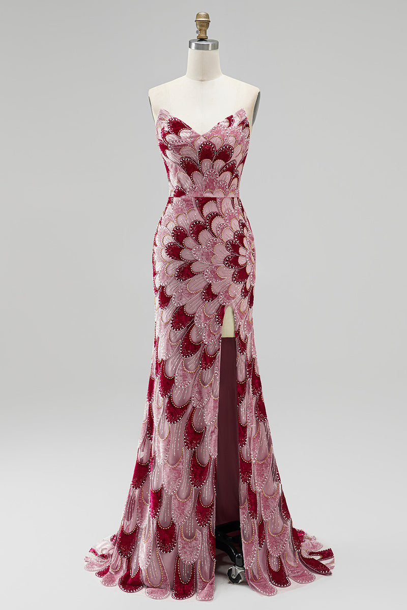 Load image into Gallery viewer, Sparkly Pink Mermaid Beaded Long Prom Dress with Detachable Cape