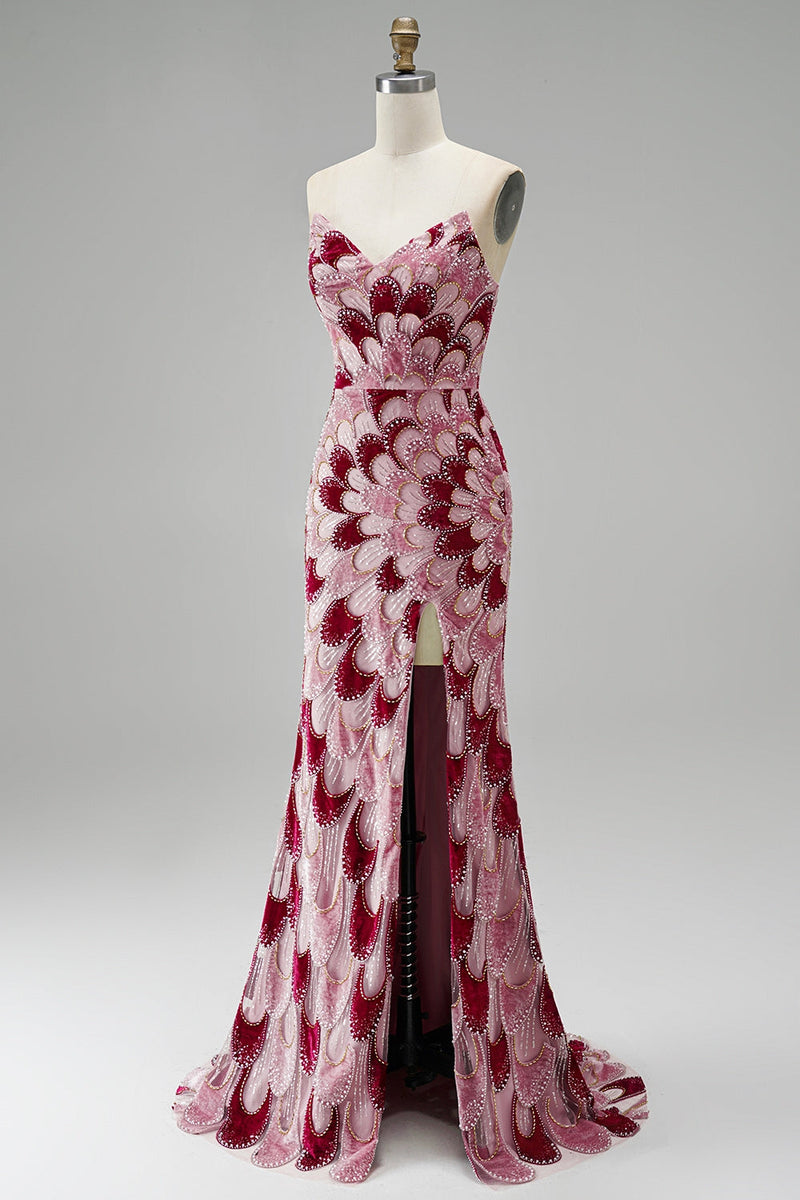 Load image into Gallery viewer, Sparkly Pink Mermaid Beaded Long Prom Dress with Detachable Cape