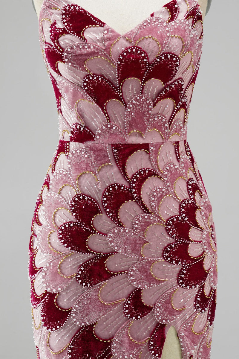 Load image into Gallery viewer, Sparkly Pink Mermaid Beaded Long Prom Dress with Detachable Cape