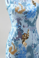 Load image into Gallery viewer, Sparkly Blue Floral Mermaid One Shoulder Sequin Long Prom Dress with Beading
