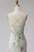 Load image into Gallery viewer, Mermaid Light Green Sparkly Beaded Floral Long Prom Dress with Sequins