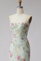 Load image into Gallery viewer, Mermaid Light Green Sparkly Beaded Floral Long Prom Dress with Sequins